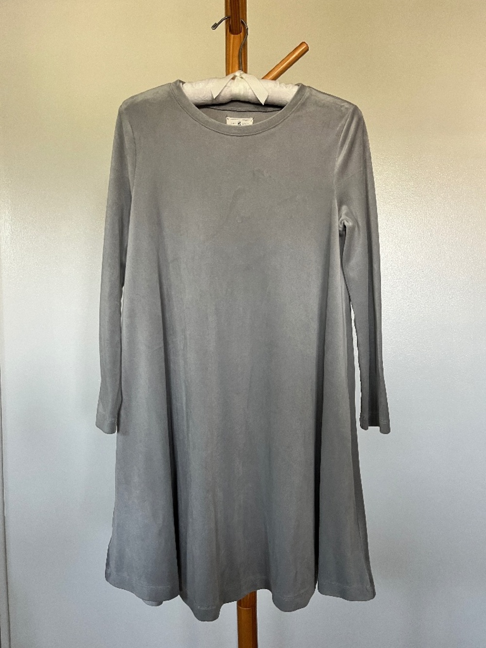 Lou & Grey long sleeve gray velour mini dress, size XS